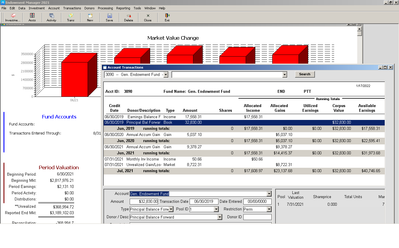 screenshot of Endowment Manager